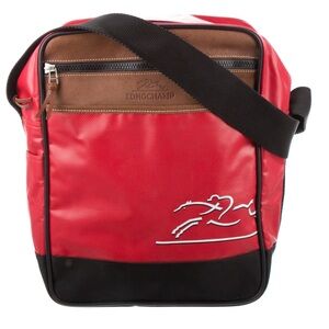 Longchamp Coated Canvas Messenger Bag Red Excellent Condition